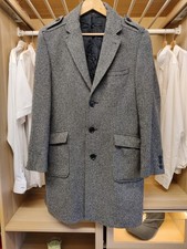 JEFF BANKS OVERCOAT JACKET medium 42" REG GREY HERRINGBONE coat BUTTON UP MENS