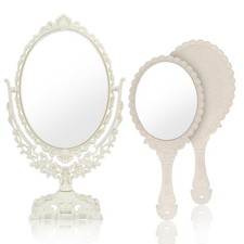 2PC Makeup Mirror Vintage Hand Mirror, Desk Vanity Mirrors with Double Sided ...