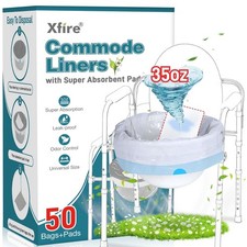 Commode Liners with Absorbent Pads- 50 Commode Bags 50 Commode Pads, Extra T...