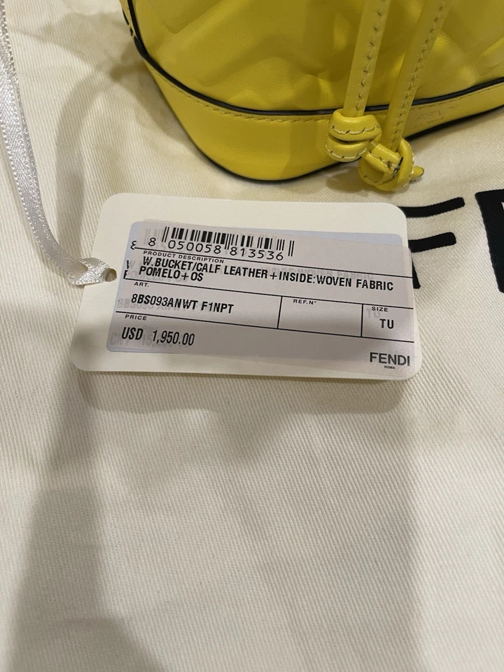 Nuevo con etiquetas Bolso Cubo Fendi Mon Tresor Cuero Mini con Motivo FF Amarillo Rojo Naranja Verano Foto 4 de 4