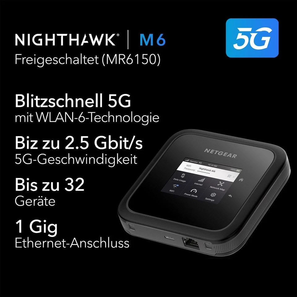 NETGEAR Nighthawk M6 (MR6150), 5G Router Sim-Karte WiFi 6, Tragbarer 5G LTE Mode - Bild 2 von 4
