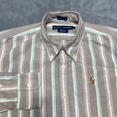 Ralph Lauren Shirt Womens 4 Gray/Blue/White Stripes Slim Fit Button Down Oxford