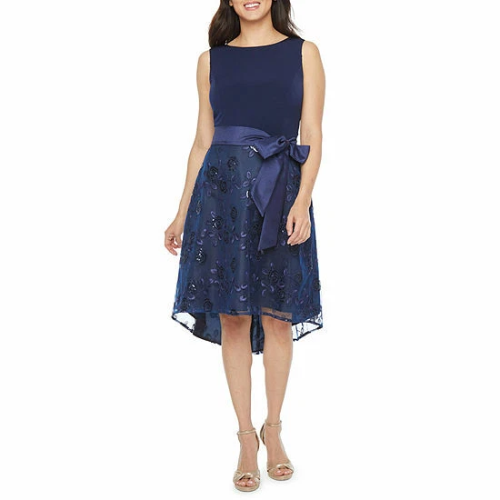 R K Originals Sleeveless Floral Embroidered Fit Flare Dress