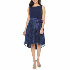 R & K Originals -Sleeveless Floral Embroidered Fit & Flare Dress, Size: 18, Navy