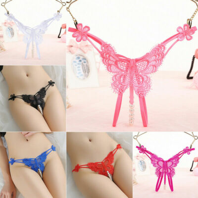 Sexy Women Crotchles Panty Pearl Butterfly Thong G-string Lingerie Underwear USA