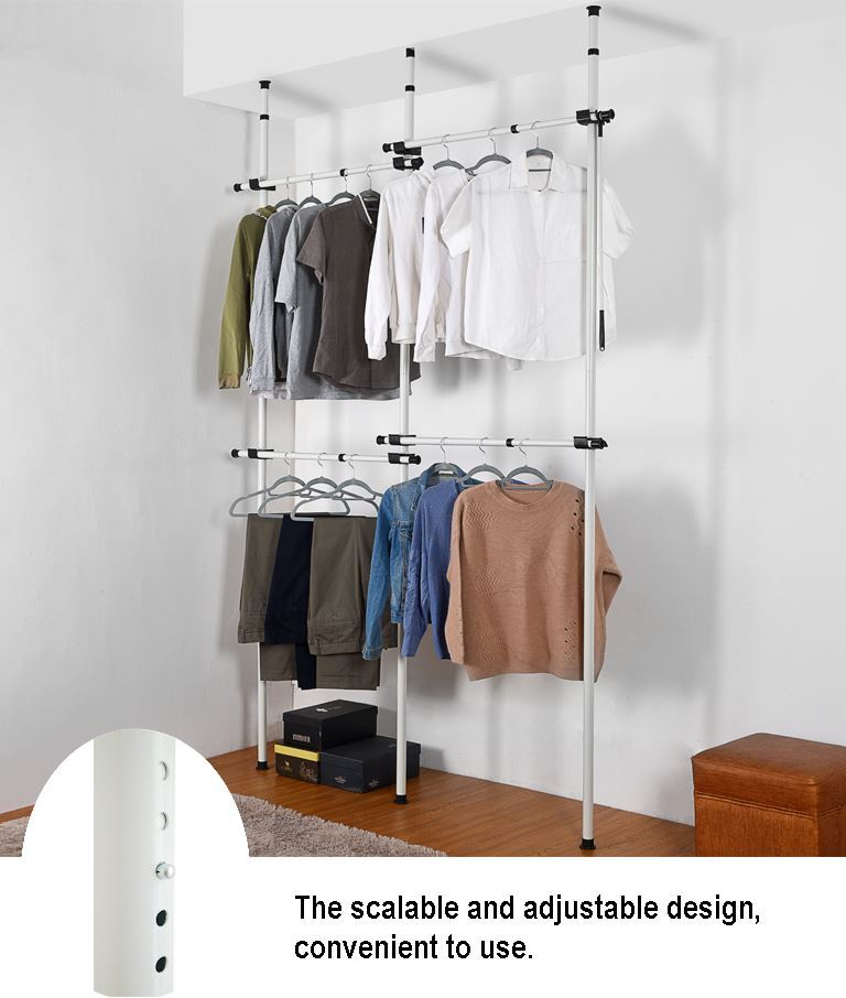 Telescopic Wardrobe Organise Hanging Double Rail Clothes Rack