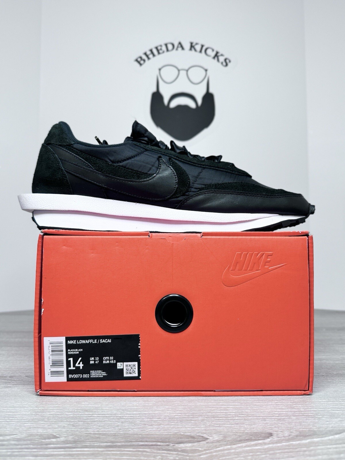 SACAI X NIKE Taglia 14 Nike sacai x LDWaffle Nylon Nero BV0073 002 Uomo Usate Og