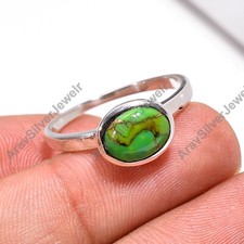 Green Copper Turquoise Ring 925 Sterling Silver Boho Rings Jewelry Gift for Her