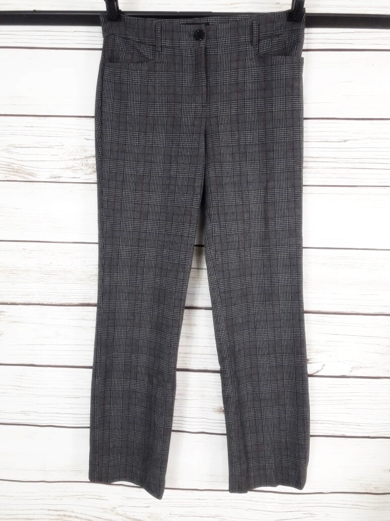 Hilary Radley Womens Dress Pants Size 4 Gray Plaid Front Pockets Straight  Leg