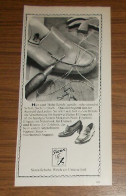 Seltene Werbung vintage SIOUX Schuhe - Handgearbeitete Mokassin-Naht 1977