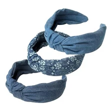 3Pack Denim Knot Headband Knotted Wide Headband for WomenBlue Knot Headbands ...
