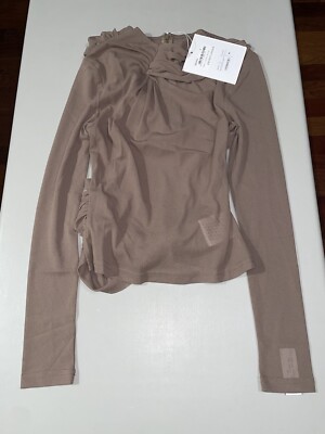 ROKH Women's Brown Knotted Long Sleeve T-Shirt Medium