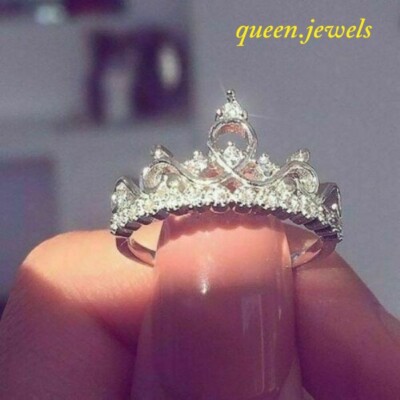 14K White Gold Over 2CT Lab-Created Round Cut Diamond Women's Pretty Crown Ring