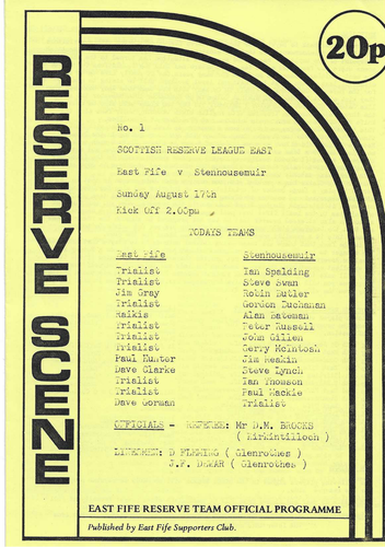 1986/87 Reserve League East East Fife v Stenhousemuir