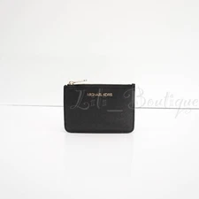 Michael Kors Jet Set Travel Small Top Zip Coin Pouch Card Case Leather Black 188