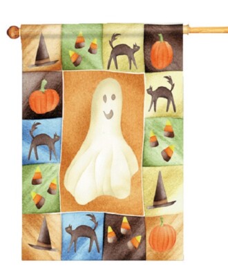 TOLAND LARGE GARDEN FLAG~HALLOWEEN GHOST~Pumpkin/Black Cat/Witch Hat/Candy Corn