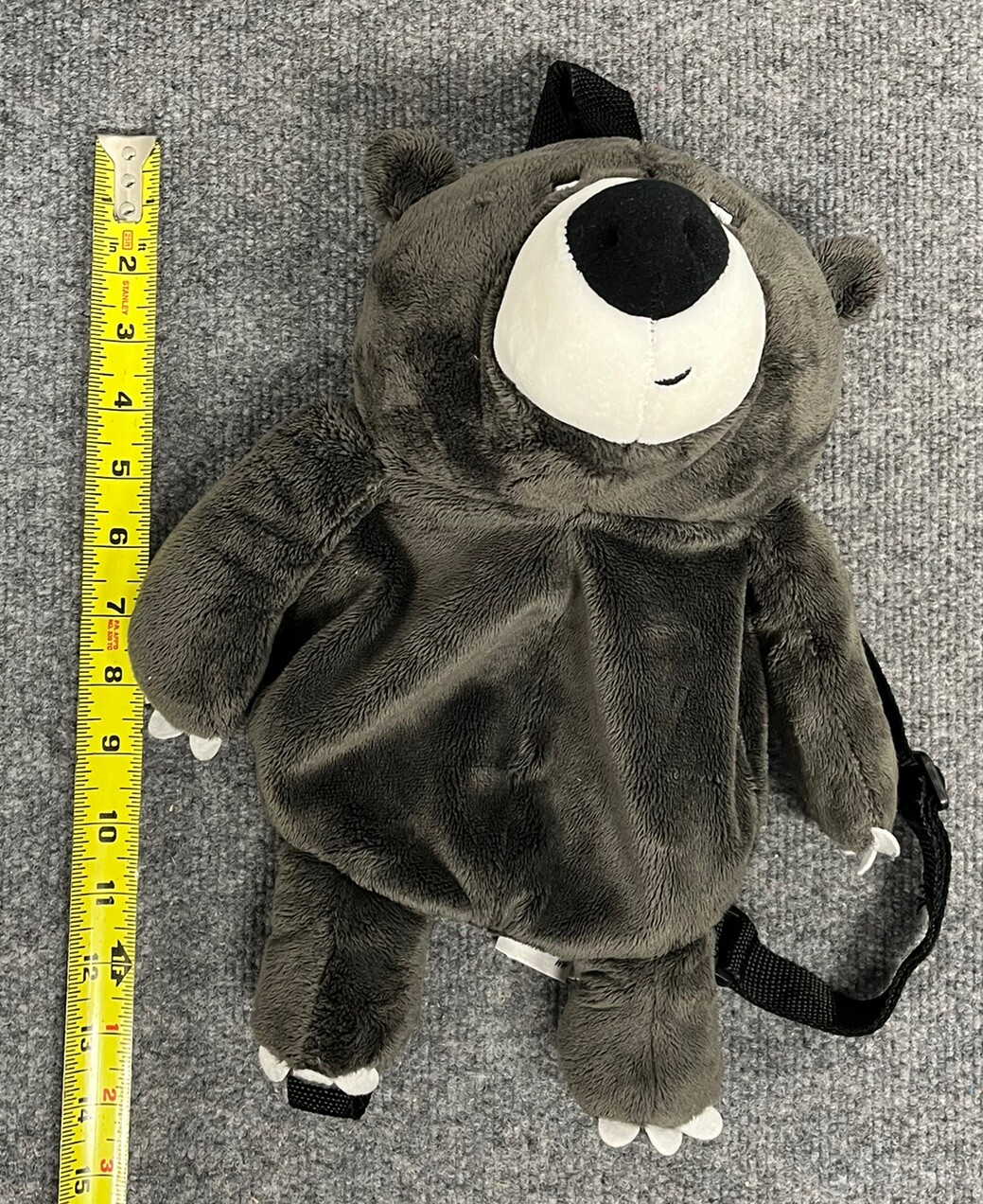 H&M Teddy Bear Plush Zipper 14" Backpack Black Gray thumbnail 5