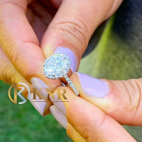 14k White Gold Oval Cut Moissanite And Natural Diamond Engagement Ring 1.90ctw - Picture 7 of 7