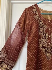 Pakistani Salwar Kameez Red Gold Fancy Formal Outfit 2 Piece Size Large