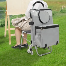 Portable Folding Wheeled Art Chair Cart Rolling Big Chair Cart With Storage NEW