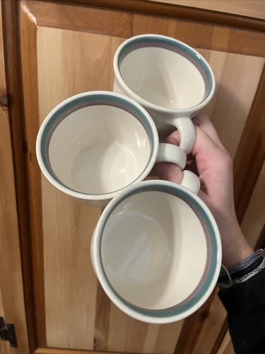 Set of 3 Vintage Pfaltzgraff Coffee Mugs Juniper Stripes 8 Ounce Retired
