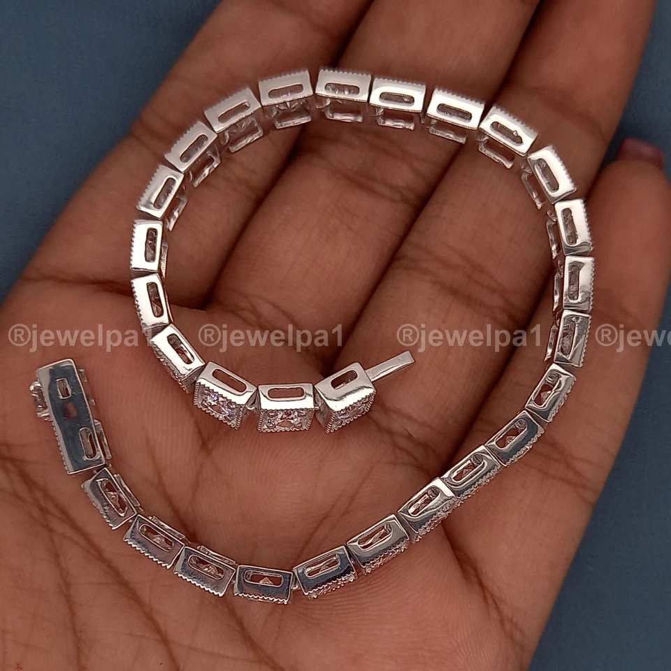 Brazalete Tenis 7" Pulgadas Largo 7 Quilates Redondo Corte Brillante Oro Blanco 14K Sólido Foto 4 de 4