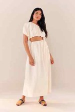 NWT $240.00 Farm Rio One-Shoulder Cutout Maxi Dress Small "Off-White"