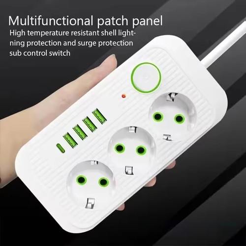 Steckdosenleiste 3-Fach 4 USB Mehrfachsteckdose mit Flachstecker und Schalter - Bild 8 von 15