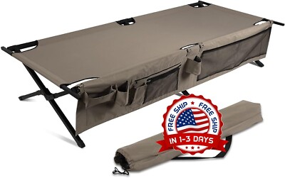 Catre Para Acampar Con Marco De Acero Y Mesa Auxiliar Extraible Con Portavasos