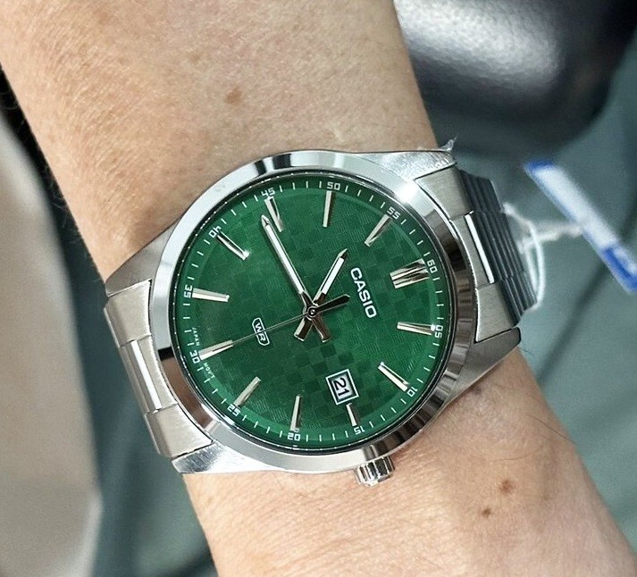 Casio MTP-VD03D-3A1 Green Checked Dial Analog Quartz Stainless