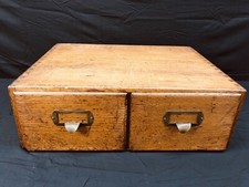 Antique 2 Drawer Wooden Library Card Catalog Index Cabinet