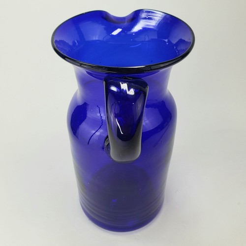 Rare Cobalt Blue Glass Pitcher 1940s Hand Blown with Pontil & Applied Handle - Picture 9 of 14