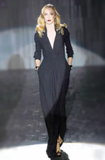 GUCCI F/W 07 Embellished Puff Sleeve Floor Sweeping Black Silk Gown 42 US 6