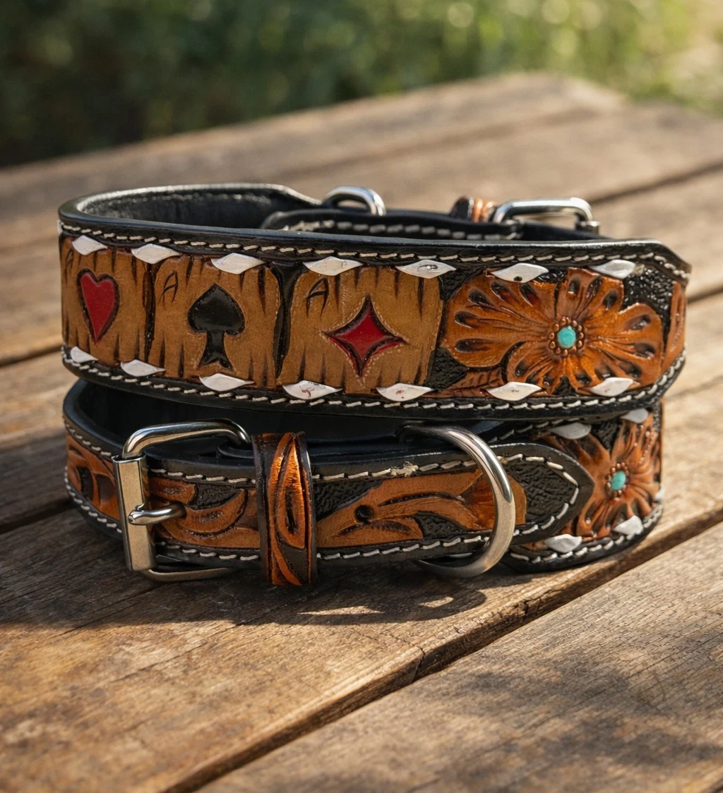 Western Leather Handmade Pet Dog Collar Heavy Duty Hand Tooled Adjustable
Opens in a new window or t
