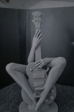 Dekokunst Nackt Körper Frau Skulpturen -Statuen Gitarre   Dekofigur  23cm Grau