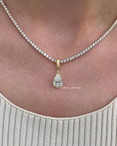 3Ct Prong Set Pear Cut Solitaire Pendant 925 Sterling Silver Tear Drop Charm Her - product listing photo