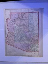 Original Antique 1909 Color Map of Arizona 38x30 cm  Antique Original, Hand-Col