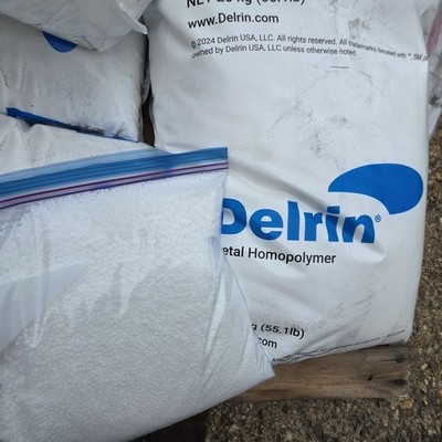 10 Pounds white Delrin Acatel Injection molding resin, corn hole.