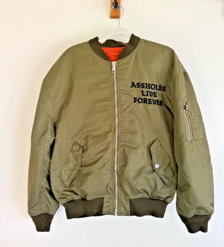 Assholes*s Live Forever Embroidered Reversible Bomber Jacket Green/Orange Medium - product listing photo