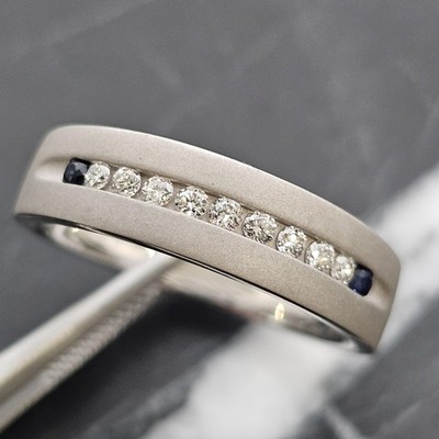 Vera Wang Love Herren 14k Weißgold Diamant Saphir Ehering Ring Größe 11,25