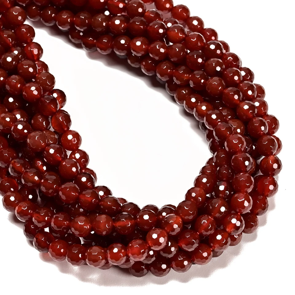 Cuentas redondas facetadas de cornalina tamaño 4 mm 6 mm 8 mm 10 mm 12 mm 15,5" hilo Foto 2 de 2