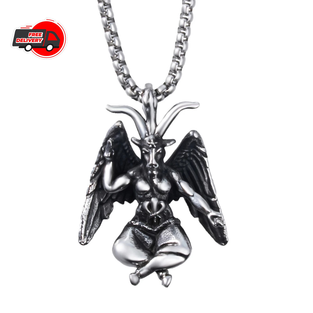 Satanic Sigil of Baphomet Stainless Steel Devil Goat Necklace Men
