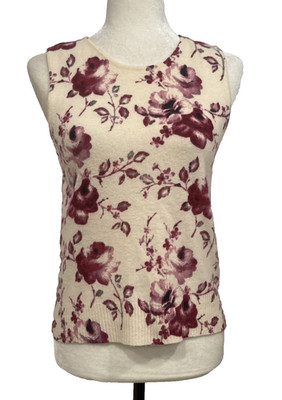Vintage Espirit de Corp Small Sleeveless Sweater Floral Lambswool Angora