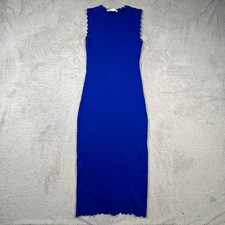 Zara Knit Midi Dress Womens Medium Blue Scalloped Trim Bodycon Sleeveless Chic
