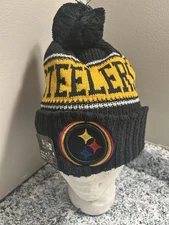 NFL NEW ERA  PITTSBURGH STEELERS CUFFED WINTER KNIT POM BEANIE ONE SIZE