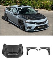 For 22-up Honda Civic Jdm Varis Style Carbon Fiber Front Vented Hood W Fender