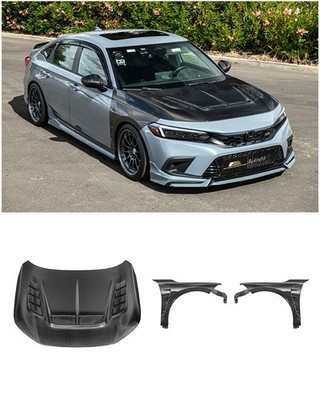For 22-Up Honda Civic | JDM Varis Style CARBON FIBER Front Vented Hood w/ Fender