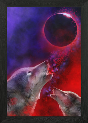 Wolf heulender Mond Gerahmtes Wandbild Poster Leinwanddruck Bild