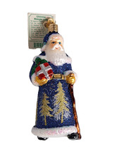 NWT Old World Christmas GLISTENING MIDNIGHT SANTA 5" Blown Glass Ornament