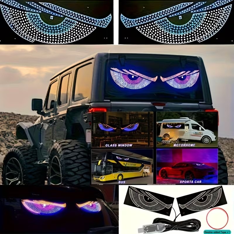 2PCS LED Devil's Eye Light Dynamic Lamp Evil Eye Front Rear Window ...